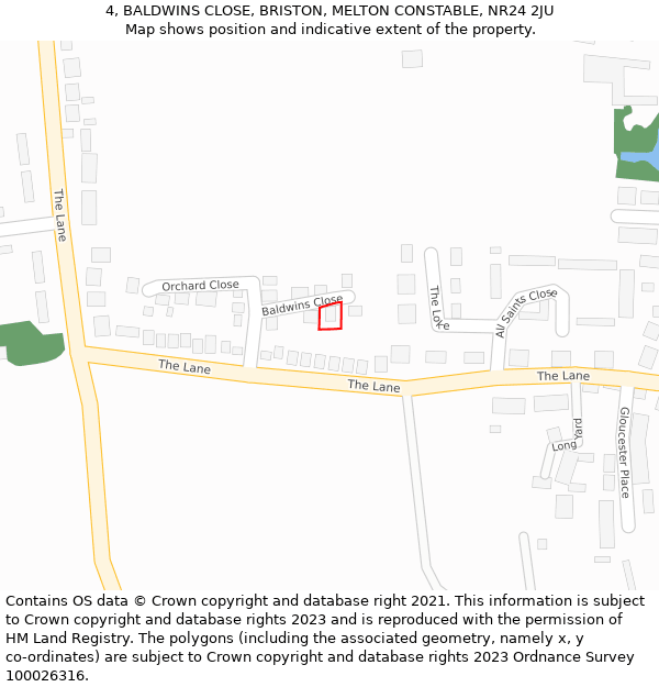 4, BALDWINS CLOSE, BRISTON, MELTON CONSTABLE, NR24 2JU: Location map and indicative extent of plot