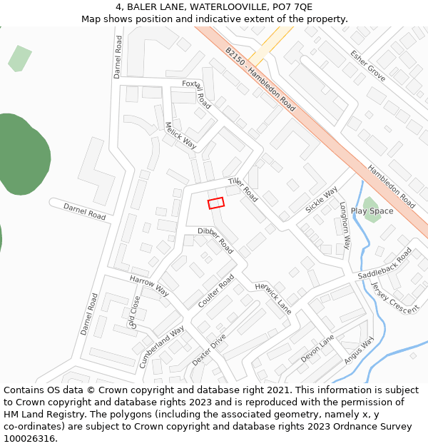 4, BALER LANE, WATERLOOVILLE, PO7 7QE: Location map and indicative extent of plot