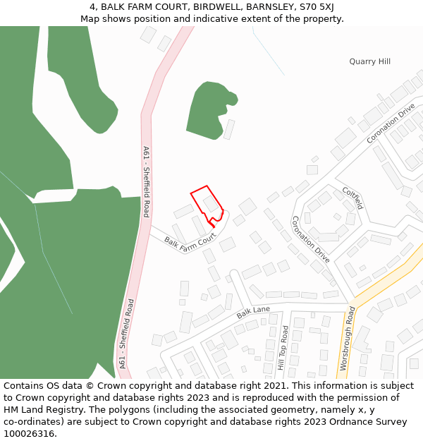 4, BALK FARM COURT, BIRDWELL, BARNSLEY, S70 5XJ: Location map and indicative extent of plot