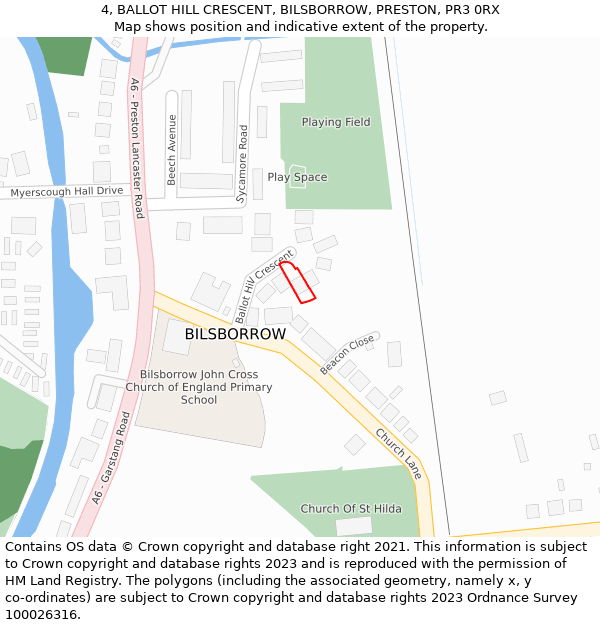 4, BALLOT HILL CRESCENT, BILSBORROW, PRESTON, PR3 0RX: Location map and indicative extent of plot