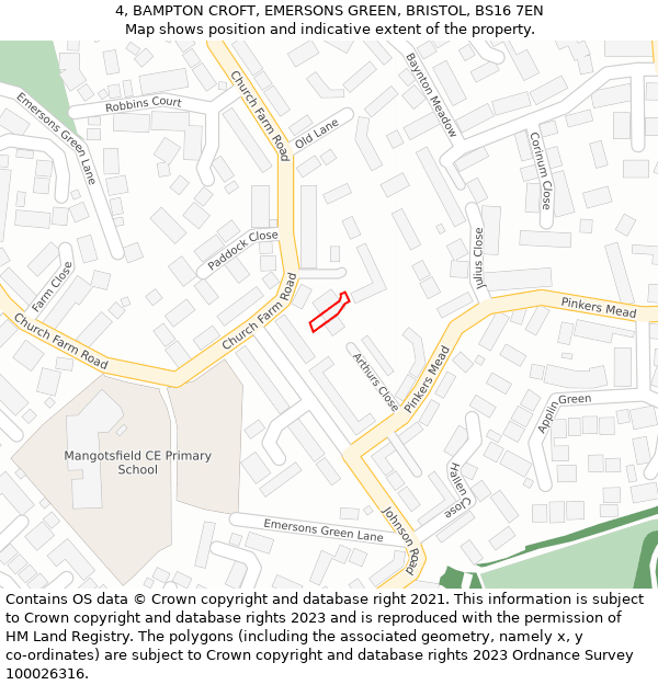 4, BAMPTON CROFT, EMERSONS GREEN, BRISTOL, BS16 7EN: Location map and indicative extent of plot