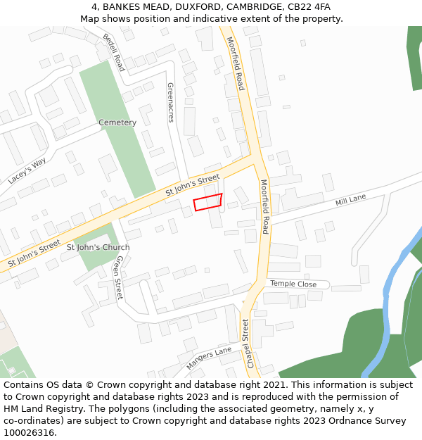 4, BANKES MEAD, DUXFORD, CAMBRIDGE, CB22 4FA: Location map and indicative extent of plot