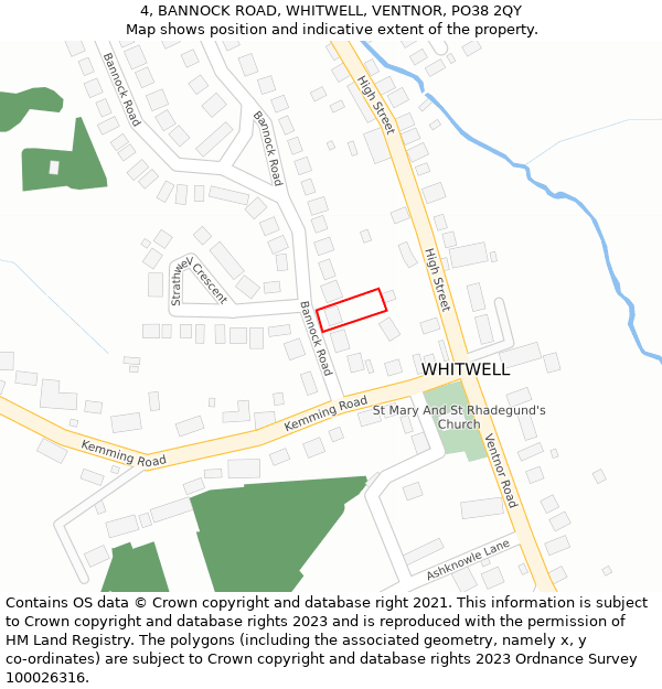 4, BANNOCK ROAD, WHITWELL, VENTNOR, PO38 2QY: Location map and indicative extent of plot