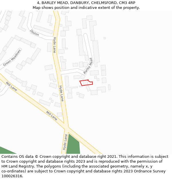 4, BARLEY MEAD, DANBURY, CHELMSFORD, CM3 4RP: Location map and indicative extent of plot