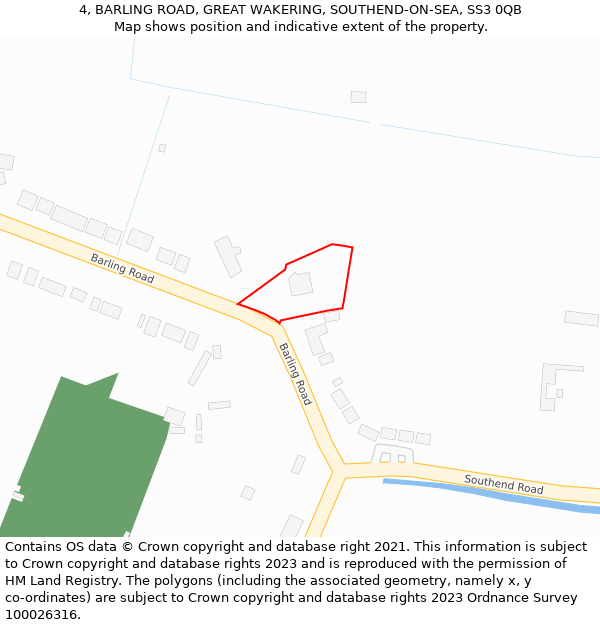 4, BARLING ROAD, GREAT WAKERING, SOUTHEND-ON-SEA, SS3 0QB: Location map and indicative extent of plot