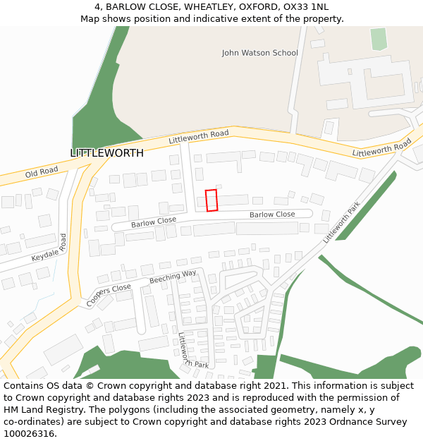 4, BARLOW CLOSE, WHEATLEY, OXFORD, OX33 1NL: Location map and indicative extent of plot