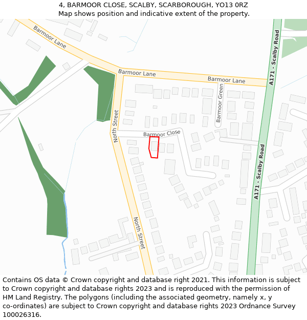 4, BARMOOR CLOSE, SCALBY, SCARBOROUGH, YO13 0RZ: Location map and indicative extent of plot