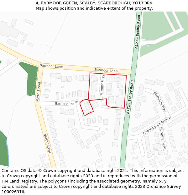4, BARMOOR GREEN, SCALBY, SCARBOROUGH, YO13 0PA: Location map and indicative extent of plot