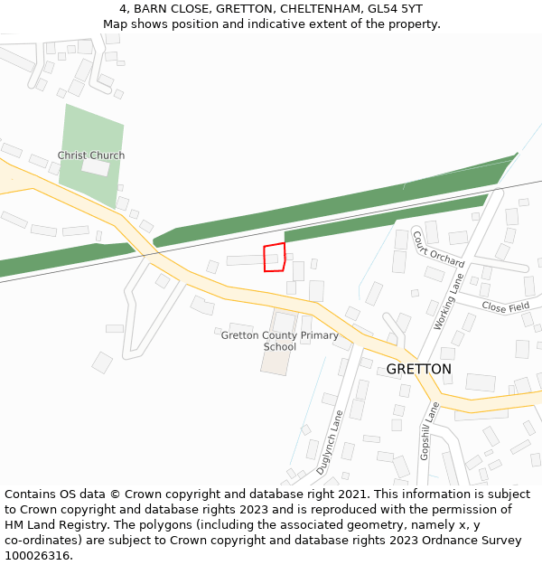 4, BARN CLOSE, GRETTON, CHELTENHAM, GL54 5YT: Location map and indicative extent of plot