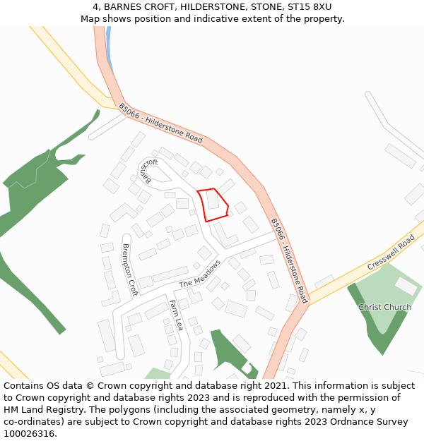 4, BARNES CROFT, HILDERSTONE, STONE, ST15 8XU: Location map and indicative extent of plot