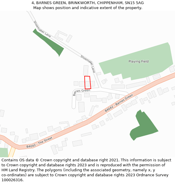 4, BARNES GREEN, BRINKWORTH, CHIPPENHAM, SN15 5AG: Location map and indicative extent of plot