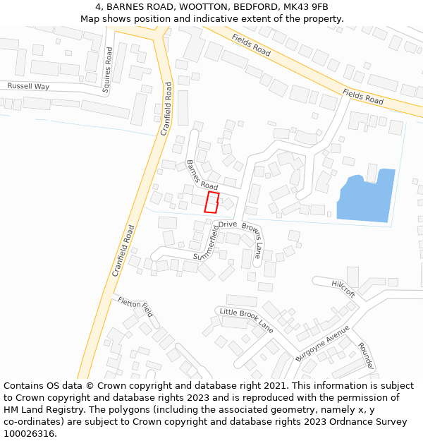 4, BARNES ROAD, WOOTTON, BEDFORD, MK43 9FB: Location map and indicative extent of plot