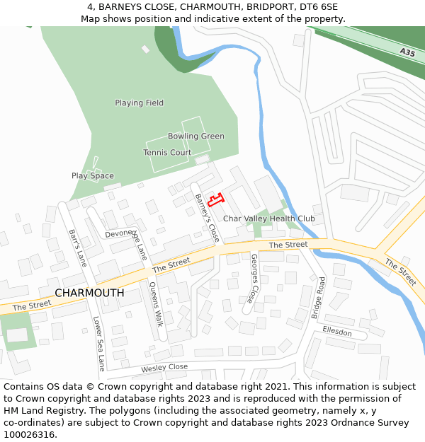 4, BARNEYS CLOSE, CHARMOUTH, BRIDPORT, DT6 6SE: Location map and indicative extent of plot