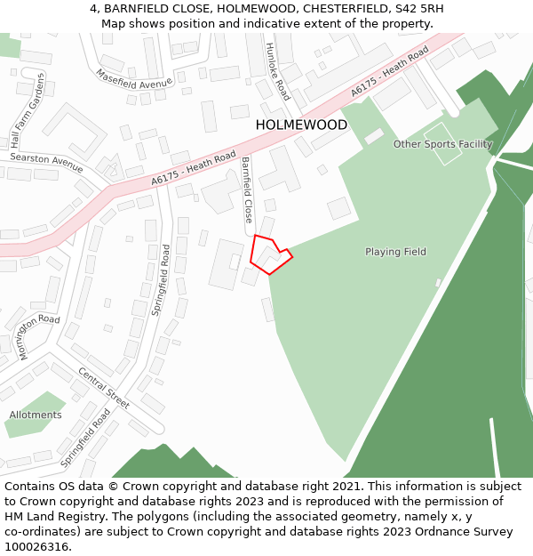 4, BARNFIELD CLOSE, HOLMEWOOD, CHESTERFIELD, S42 5RH: Location map and indicative extent of plot