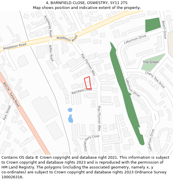 4, BARNFIELD CLOSE, OSWESTRY, SY11 2TS: Location map and indicative extent of plot