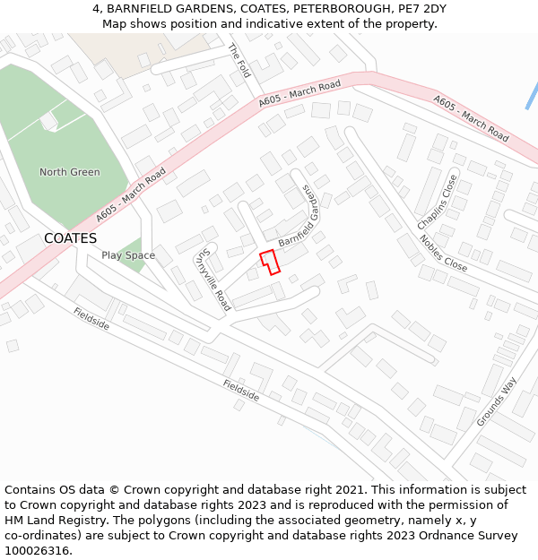 4, BARNFIELD GARDENS, COATES, PETERBOROUGH, PE7 2DY: Location map and indicative extent of plot