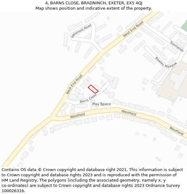 4, BARNS CLOSE, BRADNINCH, EXETER, EX5 4QJ: Location map and indicative extent of plot