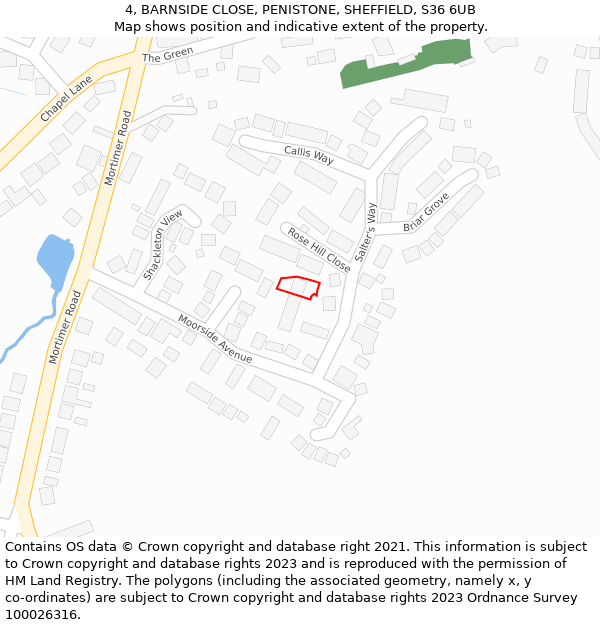 4, BARNSIDE CLOSE, PENISTONE, SHEFFIELD, S36 6UB: Location map and indicative extent of plot