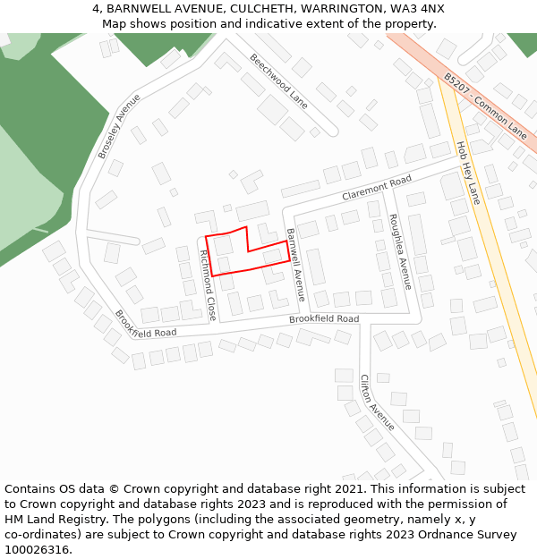 4, BARNWELL AVENUE, CULCHETH, WARRINGTON, WA3 4NX: Location map and indicative extent of plot