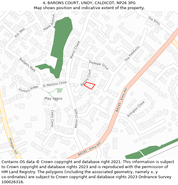 4, BARONS COURT, UNDY, CALDICOT, NP26 3PG: Location map and indicative extent of plot