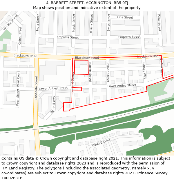 4, BARRETT STREET, ACCRINGTON, BB5 0TJ: Location map and indicative extent of plot