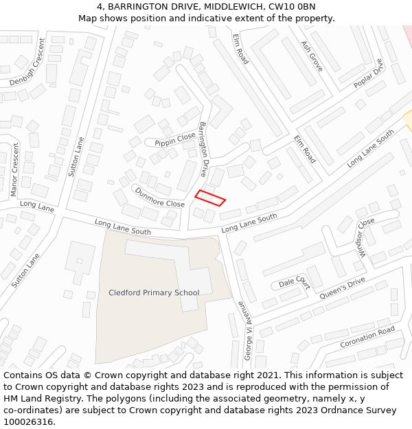 4, BARRINGTON DRIVE, MIDDLEWICH, CW10 0BN: Location map and indicative extent of plot