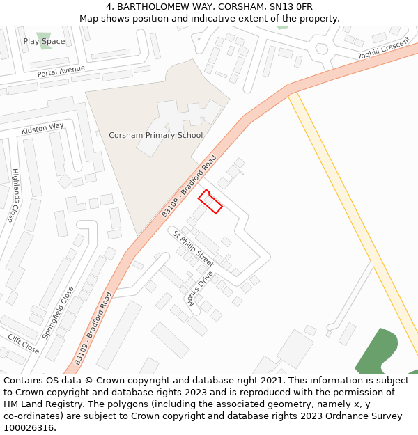 4, BARTHOLOMEW WAY, CORSHAM, SN13 0FR: Location map and indicative extent of plot