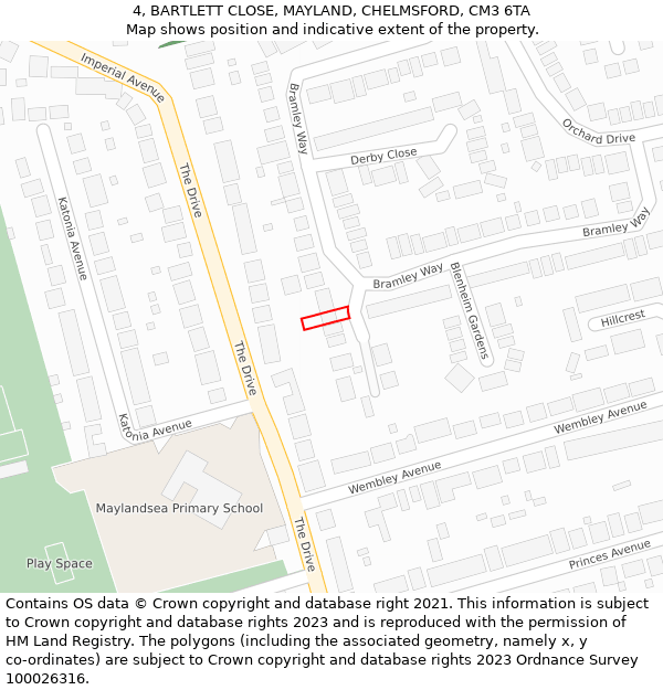 4, BARTLETT CLOSE, MAYLAND, CHELMSFORD, CM3 6TA: Location map and indicative extent of plot