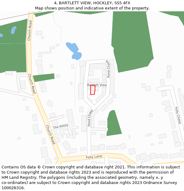 4, BARTLETT VIEW, HOCKLEY, SS5 4FX: Location map and indicative extent of plot