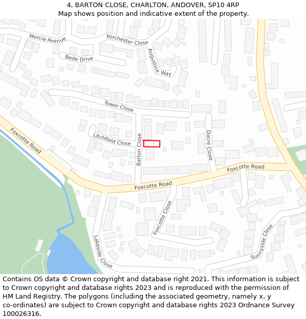 4, BARTON CLOSE, CHARLTON, ANDOVER, SP10 4RP: Location map and indicative extent of plot