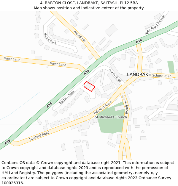 4, BARTON CLOSE, LANDRAKE, SALTASH, PL12 5BA: Location map and indicative extent of plot