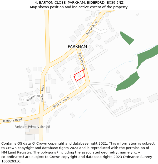 4, BARTON CLOSE, PARKHAM, BIDEFORD, EX39 5NZ: Location map and indicative extent of plot