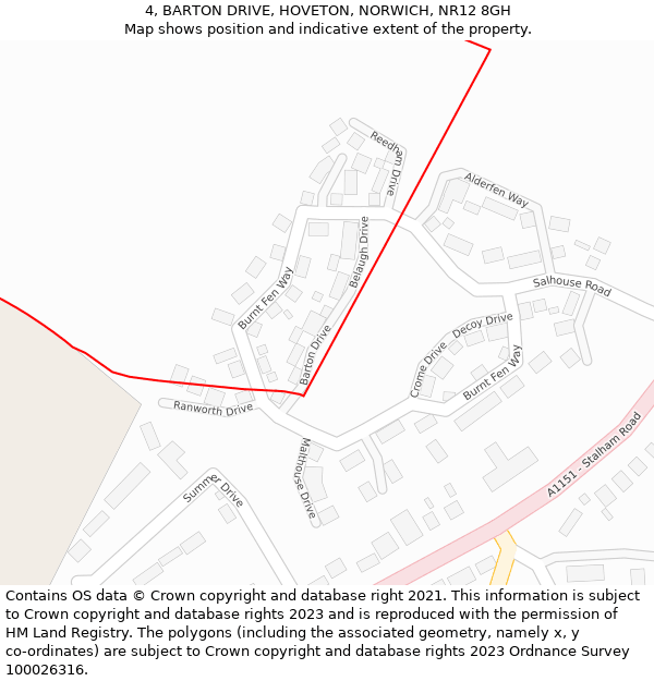 4, BARTON DRIVE, HOVETON, NORWICH, NR12 8GH: Location map and indicative extent of plot