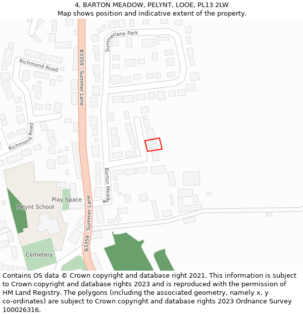 4, BARTON MEADOW, PELYNT, LOOE, PL13 2LW: Location map and indicative extent of plot