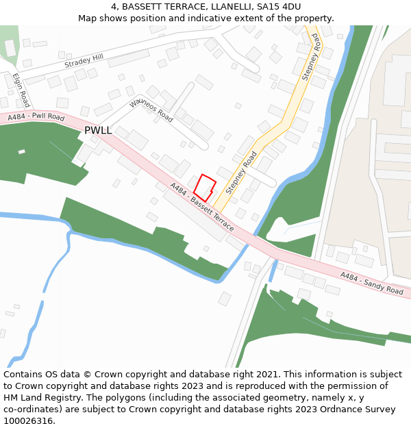 4, BASSETT TERRACE, LLANELLI, SA15 4DU: Location map and indicative extent of plot