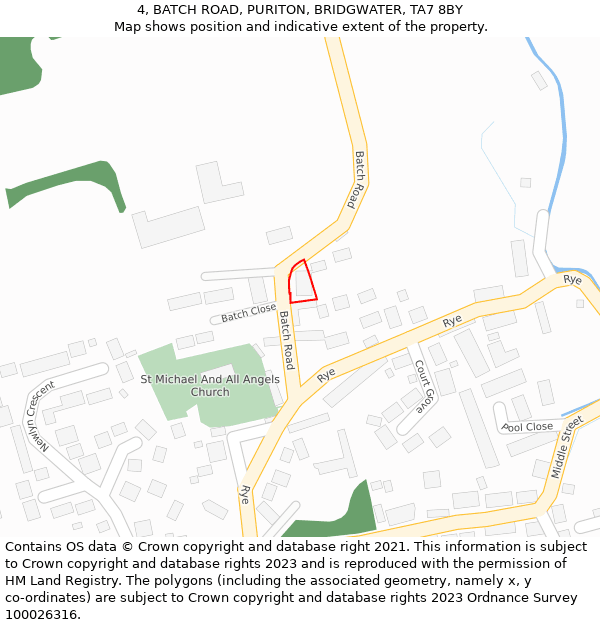 4, BATCH ROAD, PURITON, BRIDGWATER, TA7 8BY: Location map and indicative extent of plot