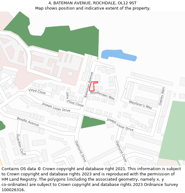 4, BATEMAN AVENUE, ROCHDALE, OL12 9ST: Location map and indicative extent of plot