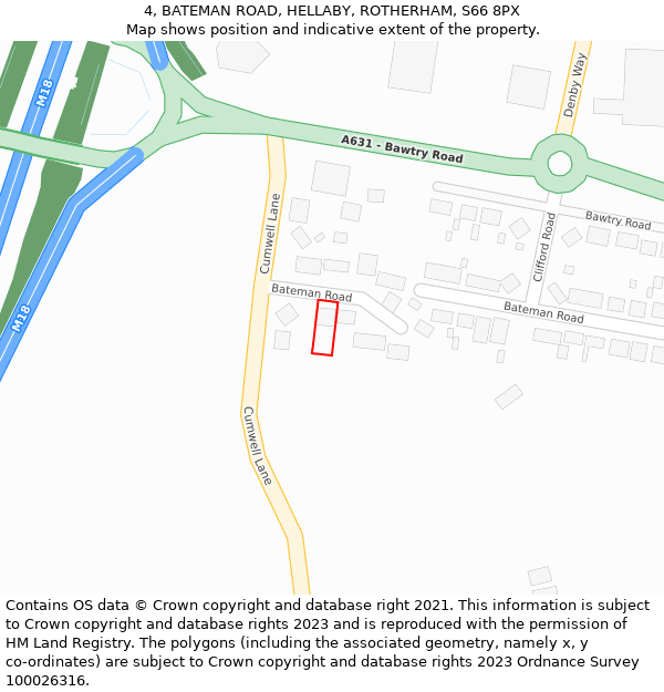 4, BATEMAN ROAD, HELLABY, ROTHERHAM, S66 8PX: Location map and indicative extent of plot
