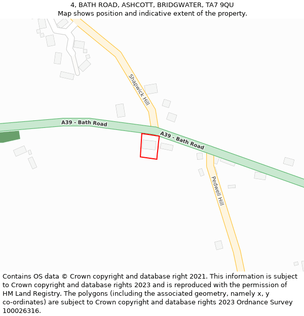 4, BATH ROAD, ASHCOTT, BRIDGWATER, TA7 9QU: Location map and indicative extent of plot