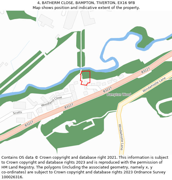4, BATHERM CLOSE, BAMPTON, TIVERTON, EX16 9FB: Location map and indicative extent of plot
