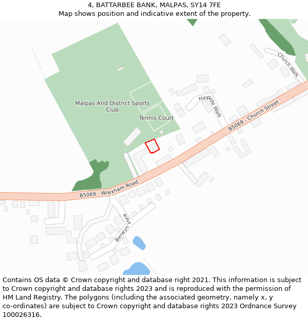 4, BATTARBEE BANK, MALPAS, SY14 7FE: Location map and indicative extent of plot