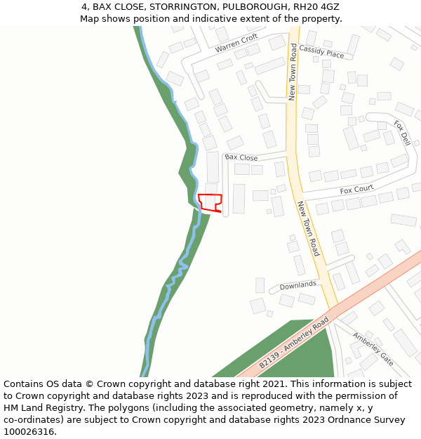 4, BAX CLOSE, STORRINGTON, PULBOROUGH, RH20 4GZ: Location map and indicative extent of plot