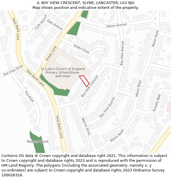 4, BAY VIEW CRESCENT, SLYNE, LANCASTER, LA2 6JU: Location map and indicative extent of plot