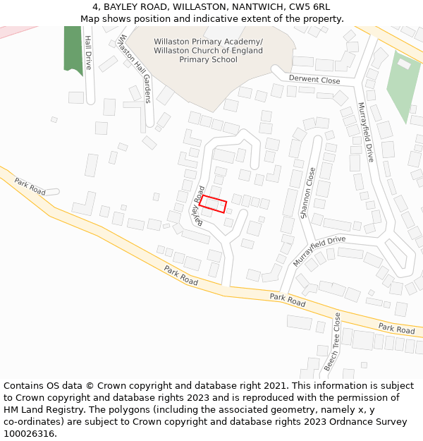 4, BAYLEY ROAD, WILLASTON, NANTWICH, CW5 6RL: Location map and indicative extent of plot