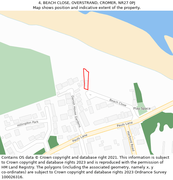 4, BEACH CLOSE, OVERSTRAND, CROMER, NR27 0PJ: Location map and indicative extent of plot