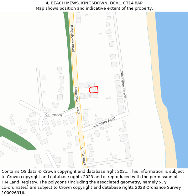 4, BEACH MEWS, KINGSDOWN, DEAL, CT14 8AP: Location map and indicative extent of plot