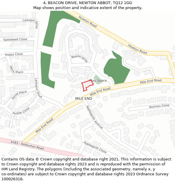 4, BEACON DRIVE, NEWTON ABBOT, TQ12 1GG: Location map and indicative extent of plot