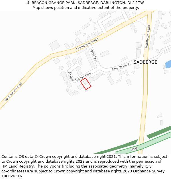 4, BEACON GRANGE PARK, SADBERGE, DARLINGTON, DL2 1TW: Location map and indicative extent of plot