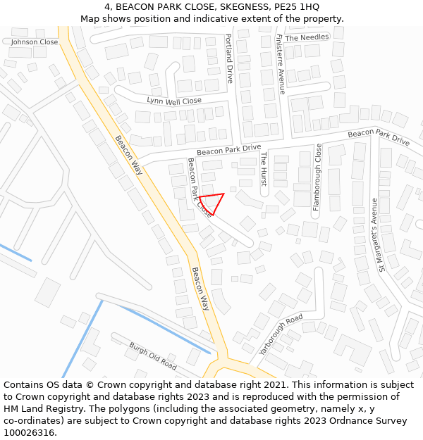 4, BEACON PARK CLOSE, SKEGNESS, PE25 1HQ: Location map and indicative extent of plot