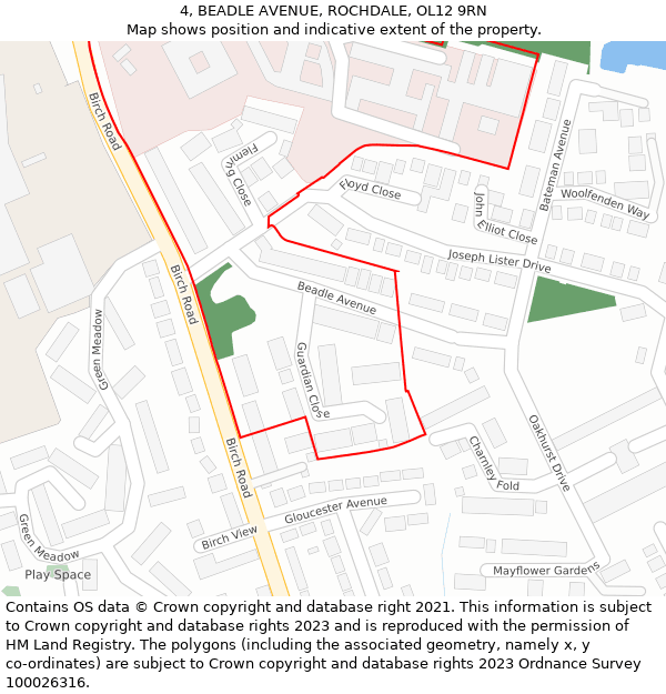 4, BEADLE AVENUE, ROCHDALE, OL12 9RN: Location map and indicative extent of plot